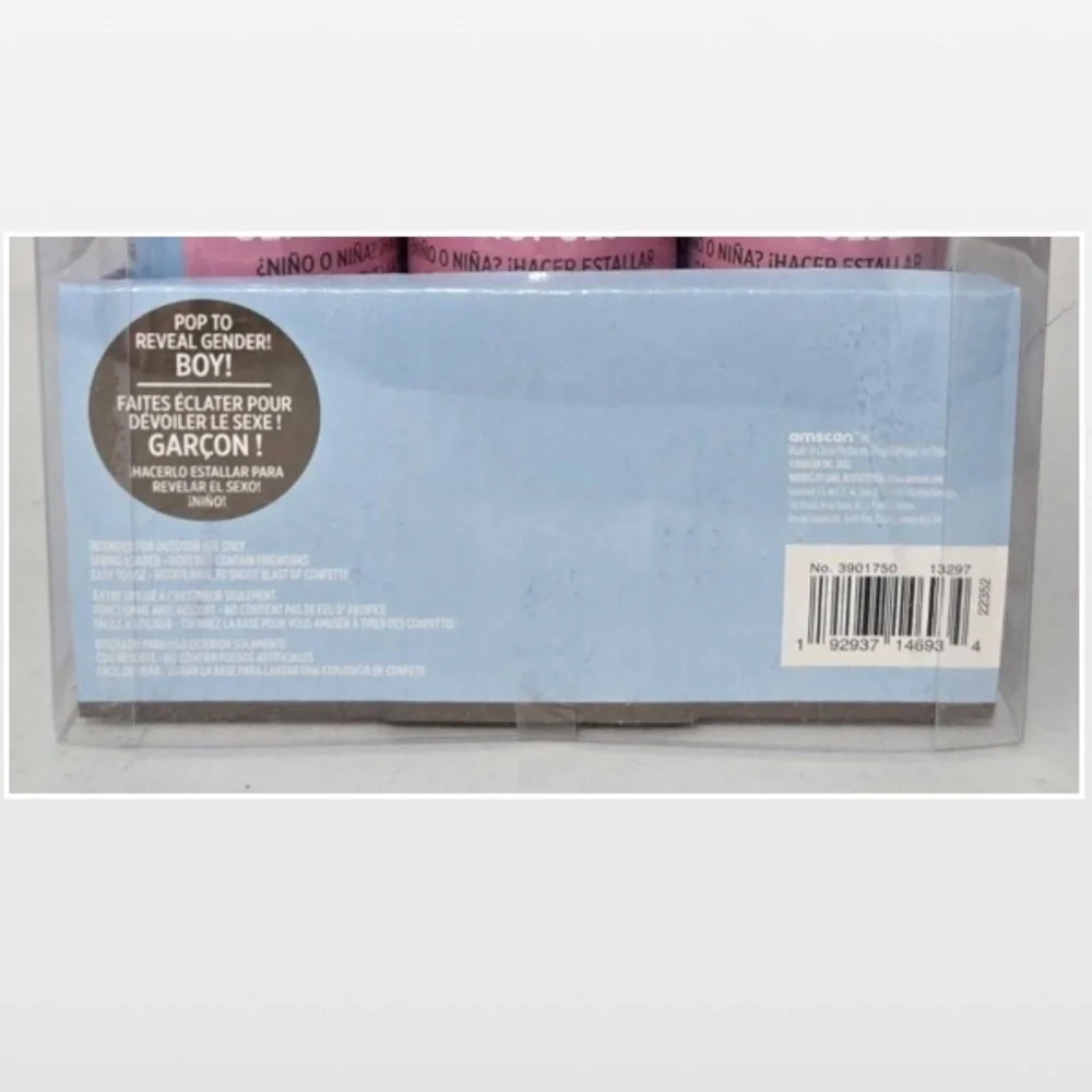 New Amscan Gender Reveal Baby Party Confetti Poppers 12 Pieces Boy Blue NWT